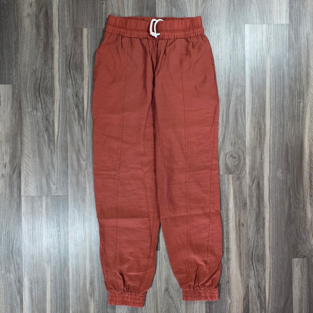 Zara Women Rust Orange High Rise Drawstring Jogger Pants Size S